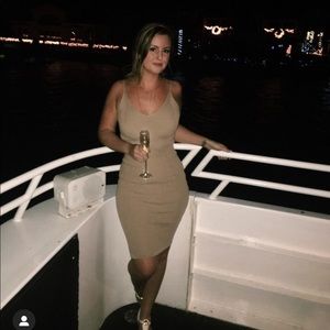 Form fitting tan dress